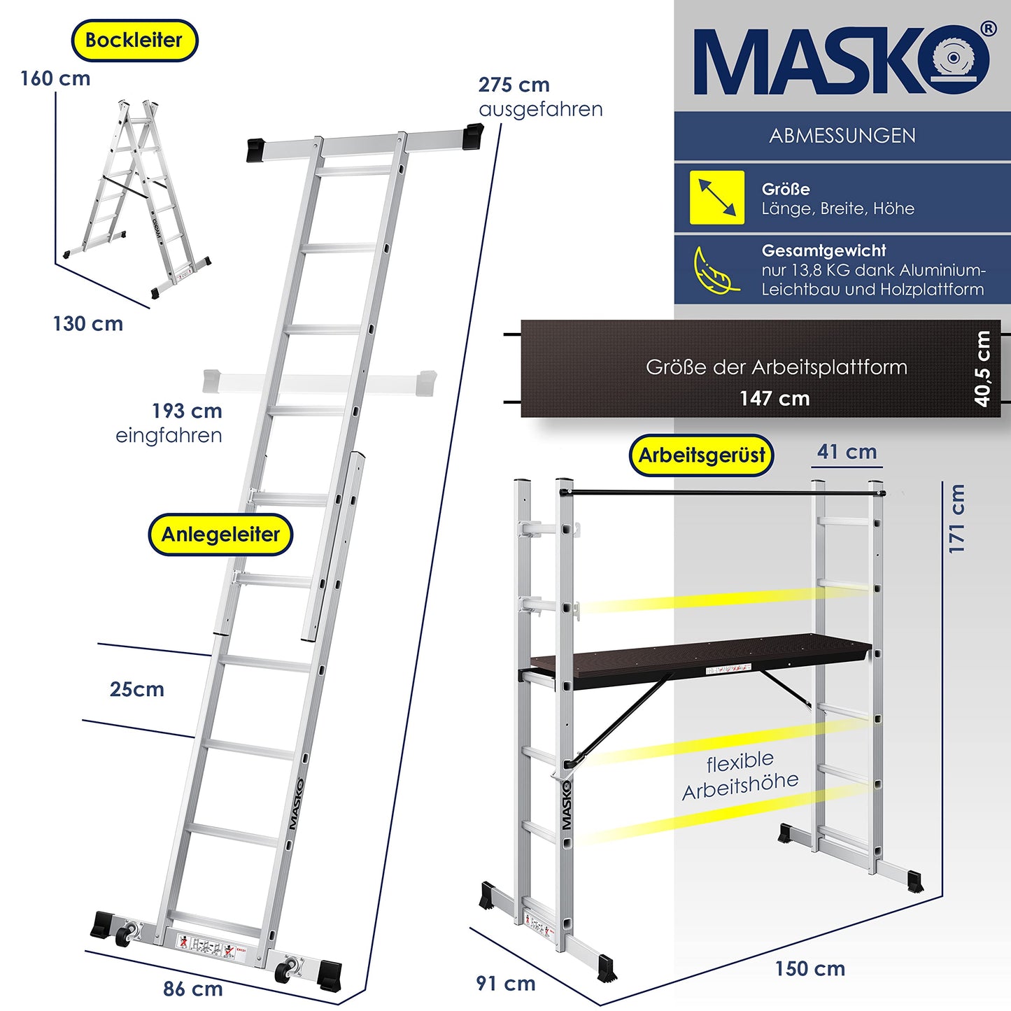 Aluminium building scaffolding ✓ maximum working height 306 cm
