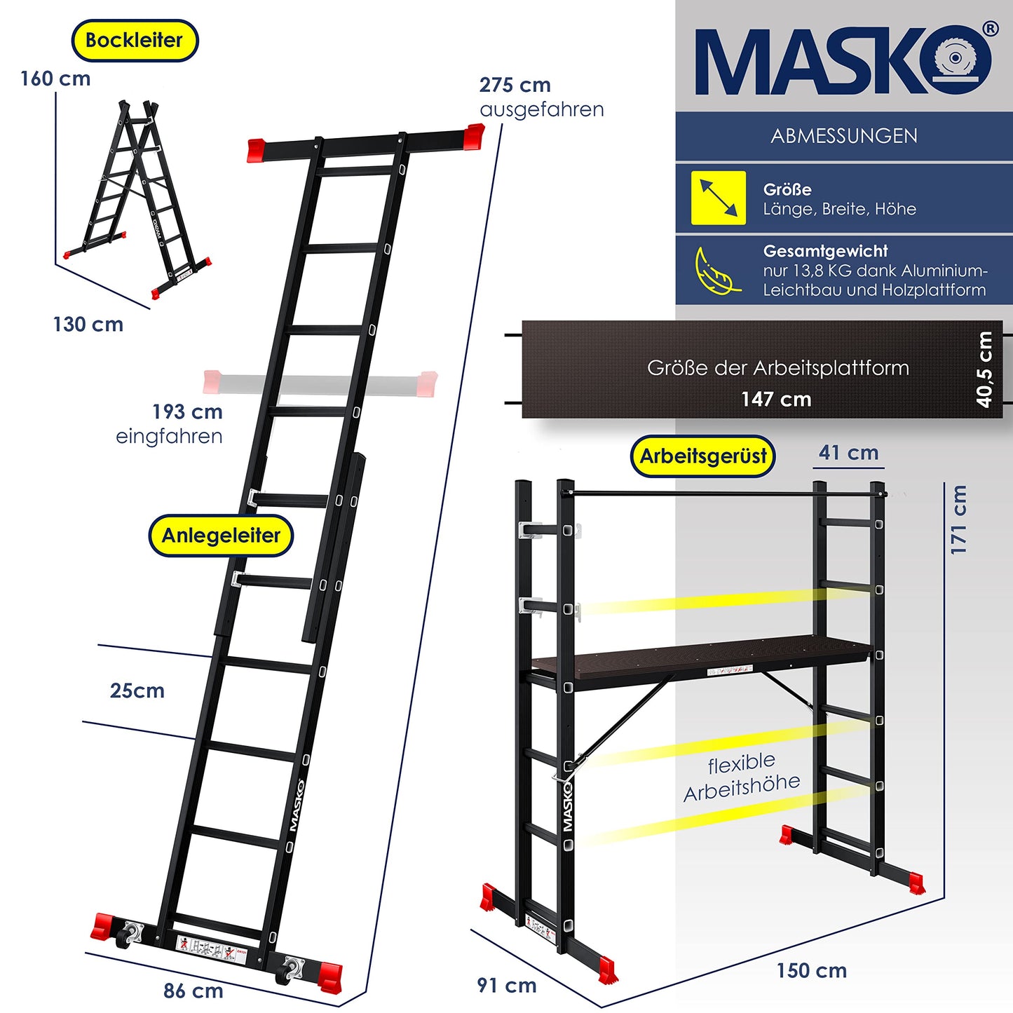 Aluminium building scaffolding ✓ maximum working height 306 cm